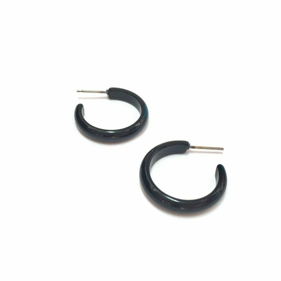 Black Lucite Small Skinny Perfect Hoops Earrings - Picture 2 of 5